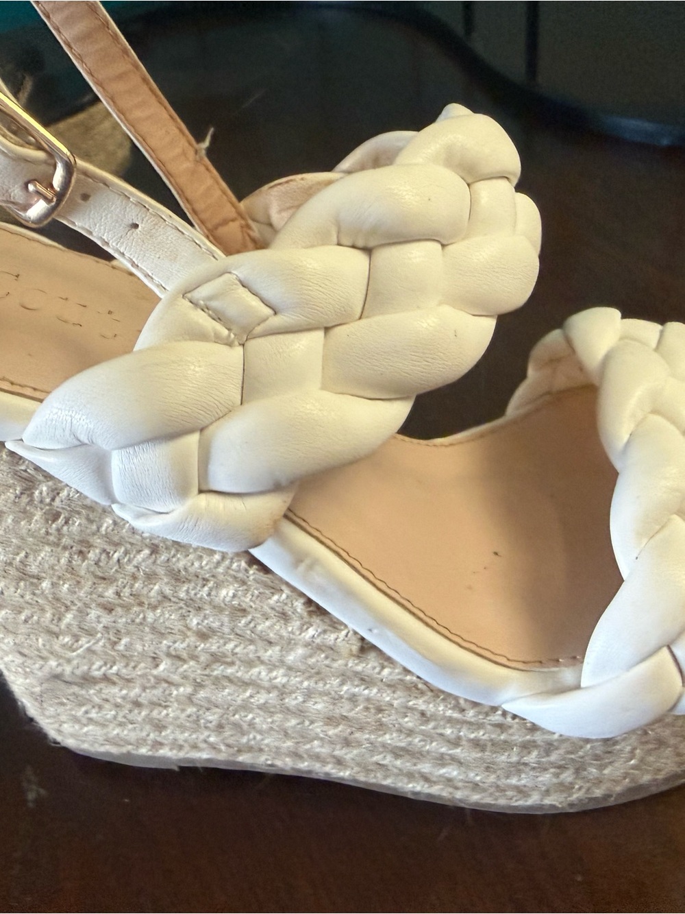 Braided White Espadrille platforms Wedges barely worn - white size 6